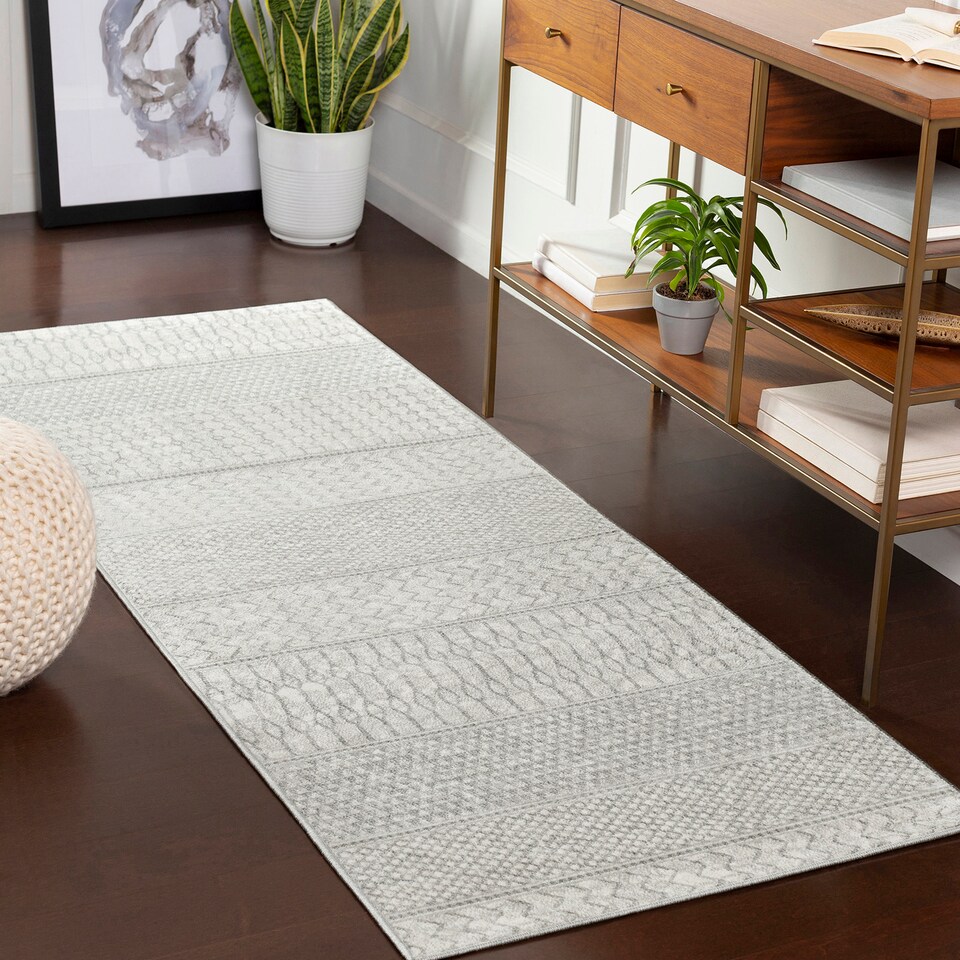 image 1 of LIVABLISS Monaco-Geometric Rug 80 x 220 cm | Grey Ivory