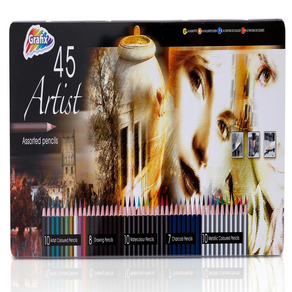 image 1 of Artist's Coloured Pencils Pack of 45 With Presentation Metal Tin