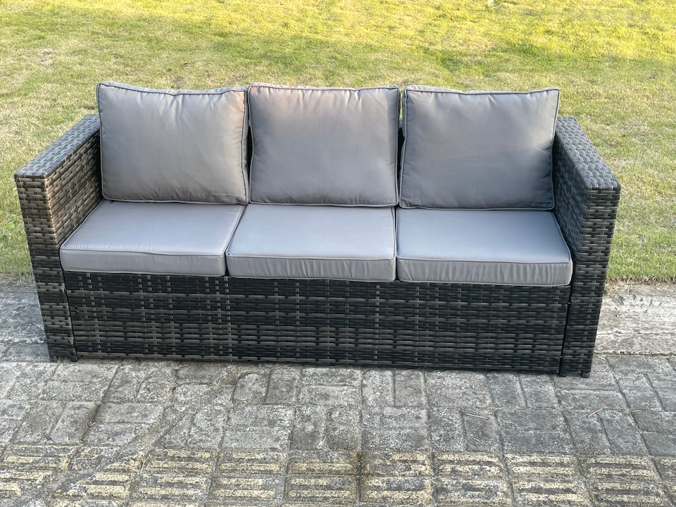 image 1 of Fimous 8 Seater Outdoor Rattan Garden Furniture Gas Fire Pit Table Sets Gas Heater Lounge Dark Grey Footstool