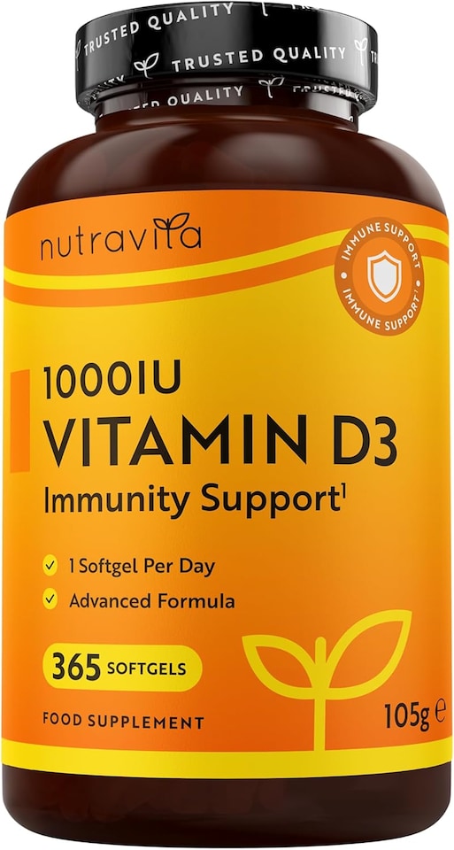 image 1 of Nutravita Vitamin D 1000 IU (25mcg) for Maintenance of Healthy Immune System, Muscles, Bones & Teeth - Vitamin D3 Cholecalciferol - 365 VIT D Softgels
