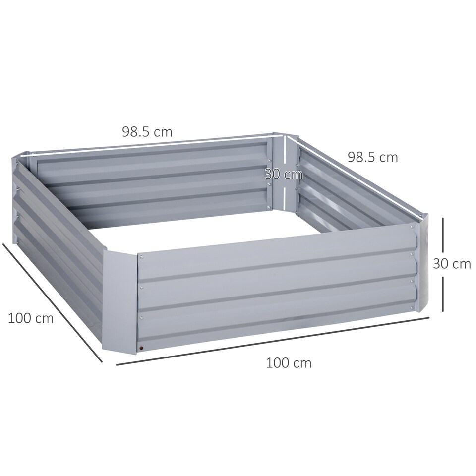 image 1 of Outsunny Set of 2 Raised Garden Bed Galvanised Planter Box Grey