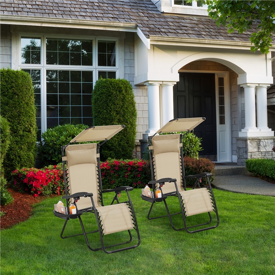 image 1 of Yaheetech 2PCS 62.5 cm W Outdoor Zero Gravity Chairs-Beige | Cream | Beige | One Size