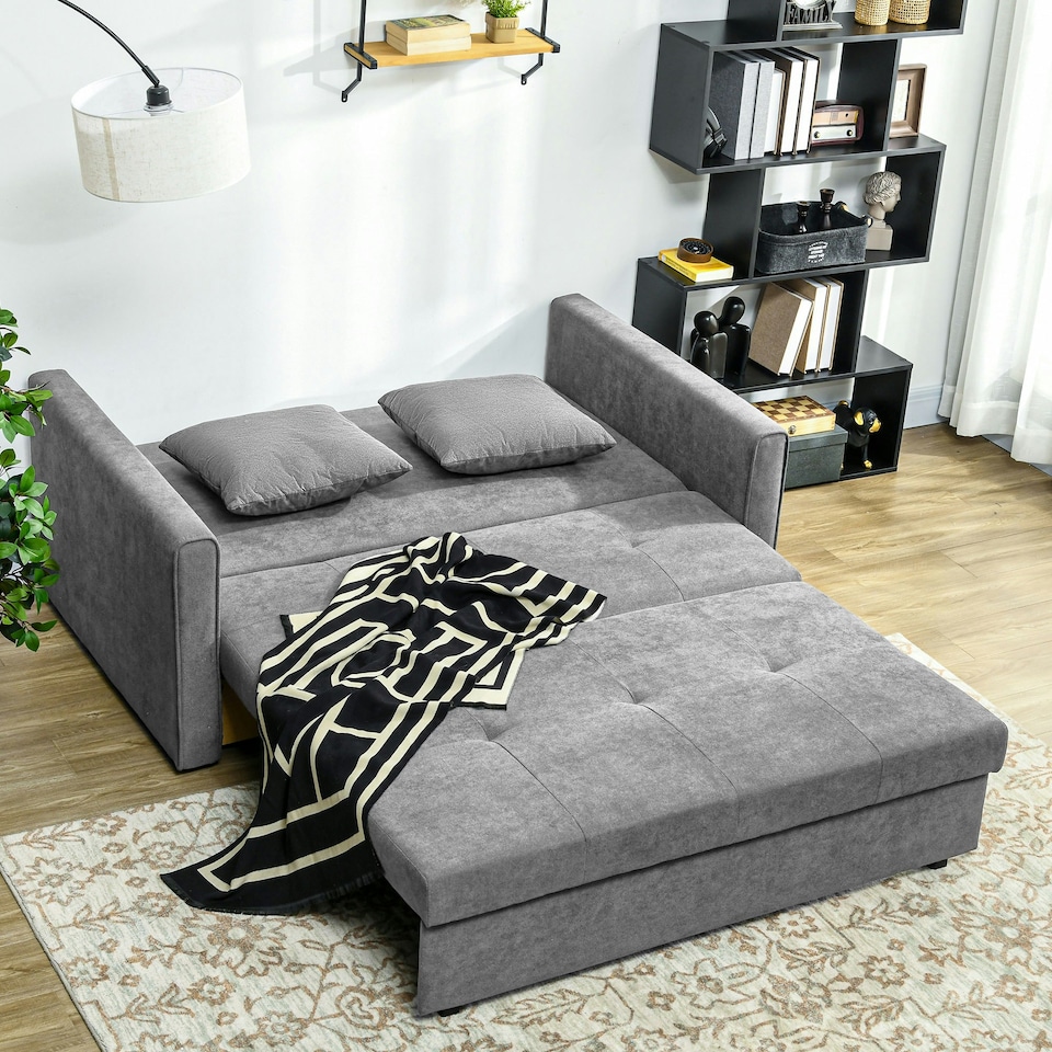 image 1 of HOMCOM 2 Seater Sofa Bed Convertible Bed Settee w/ 2 Cushions Storage Light Grey