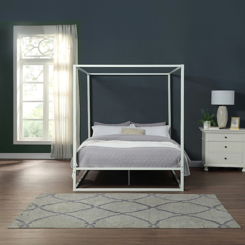 image 1 of Ashwell Modern Four 4 Poster White Metal Bed Frame (Small Double)