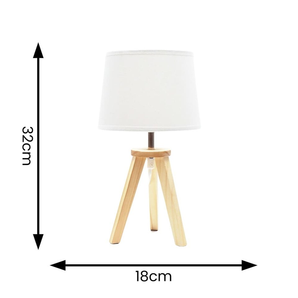 image 1 of ValueLights Jackson Pair of Natural Wood Tripod Table Lamps with Shades | Brown