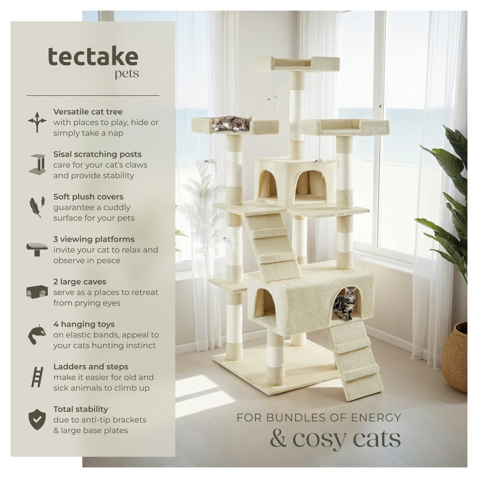 image 1 of Cat Tree Barney - 170 cm, sisal cat scratching posts - Beige