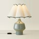 image 3 of ValueLights Jamie Green Ceramic Table Lamp with Green Scallop Tapered Shade Green