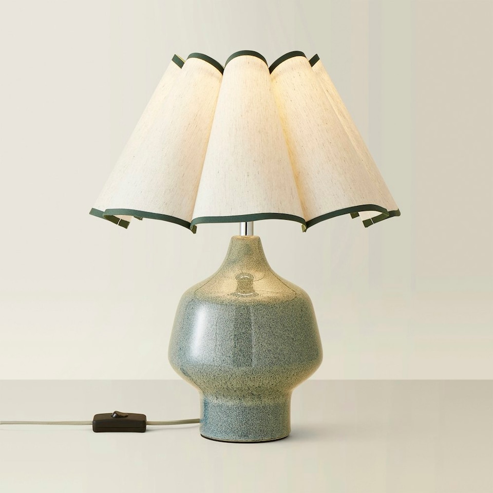 image 1 of ValueLights Jamie Green Ceramic Table Lamp with Green Scallop Tapered Shade Green