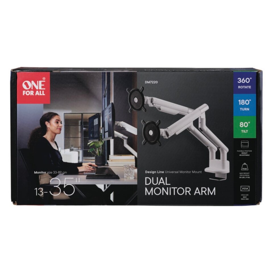 image 1 of One For All DM7220 Design Line Dual Monitor Mount - White/Silver