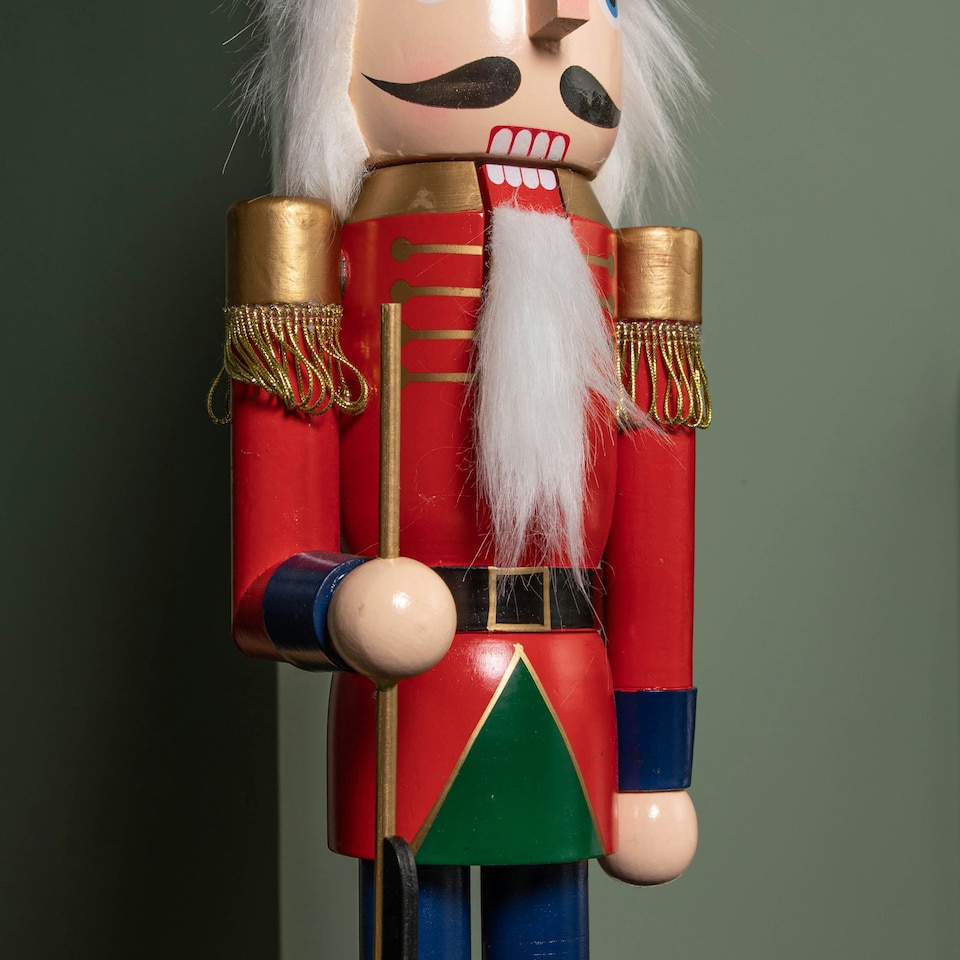 image 1 of 60cm Christmas Nutcracker Wooden Soldier Decoration - Red Jacket Blue Trousers