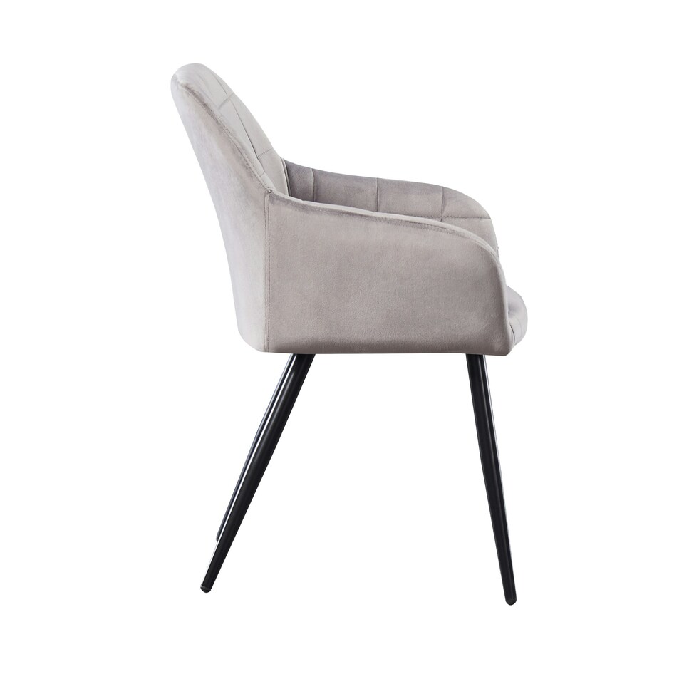 image 1 of Single Camden Modern Velvet Dining Chair with Armrests, Quilted Design & Black Metal Legs Grey | Light Grey