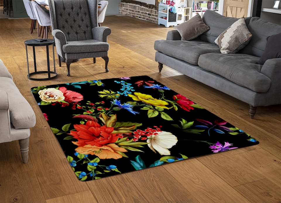image 1 of Bright Vibrant Flowers Rug | Multi