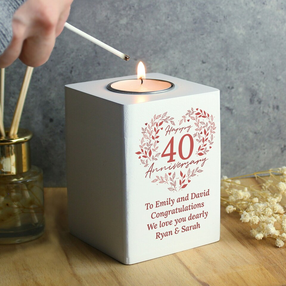 image 1 of Personalised 40th Ruby Wedding Anniversary Tea Light Holder White