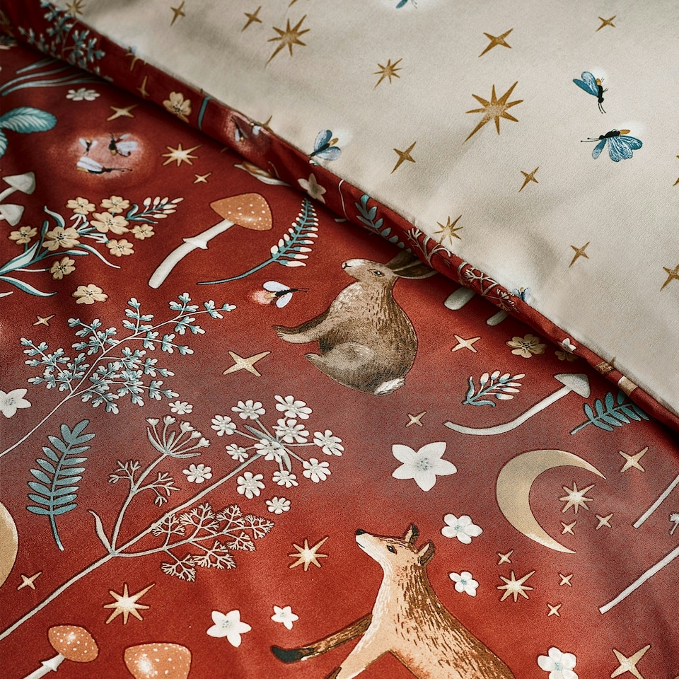 image 1 of Catherine Lansfield Enchanted Twilight Animals Reversible Duvet Cover Set Burnt Orange Orange | Burnt Orange | Double
