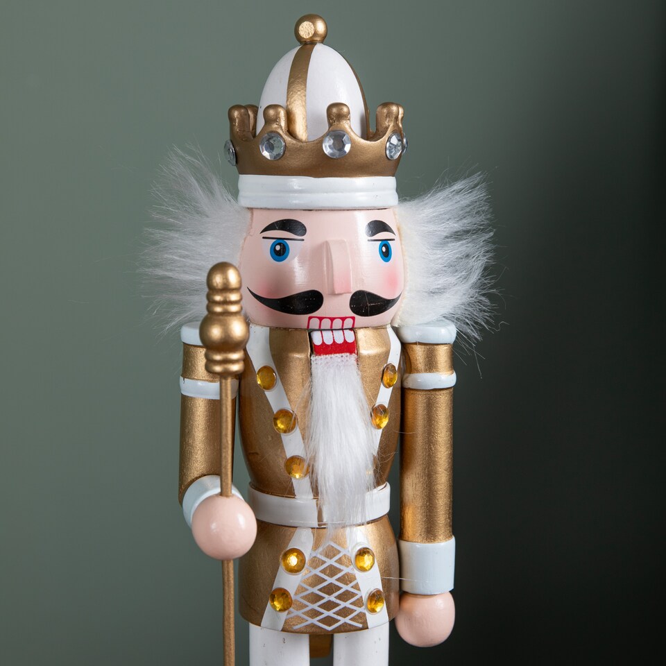 image 1 of 30cm Wooden Christmas Nutcracker Soldier Decoration with Gold Body and Shoes
