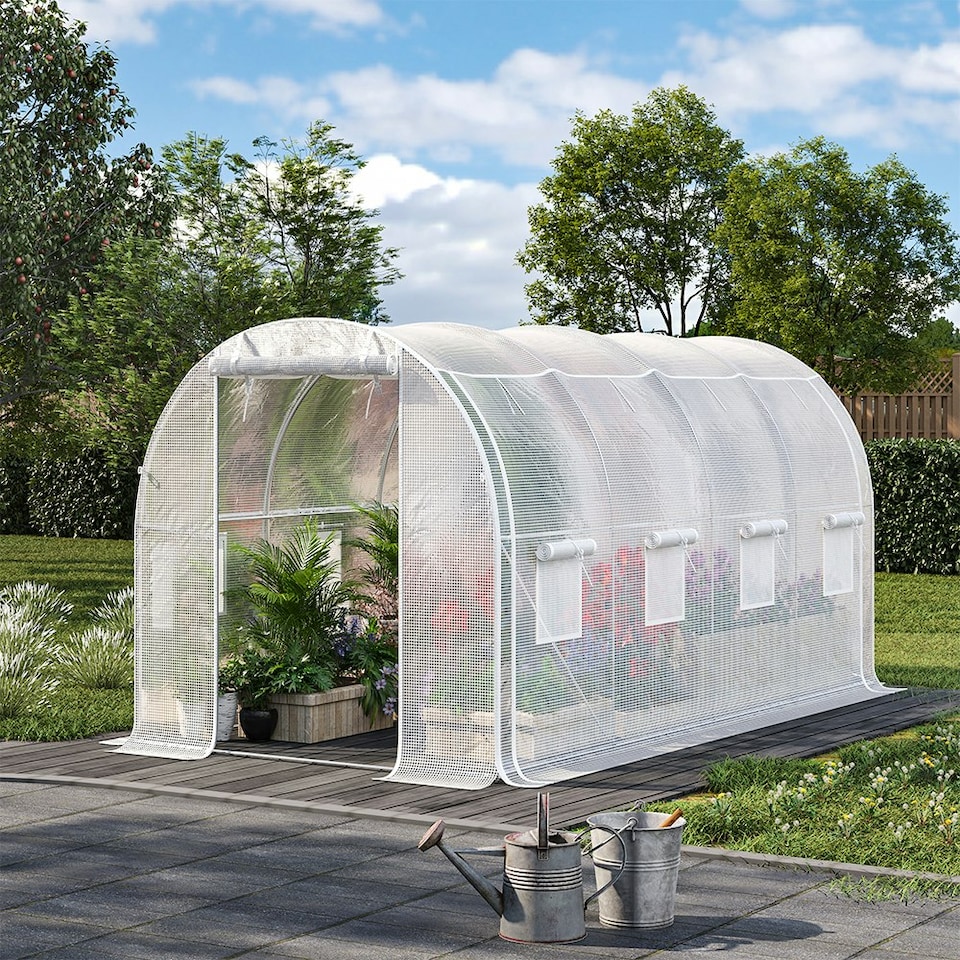 image 1 of Living and Home White Outdoor Walk-in Tunnel Greenhouse with Steel Frame - 4*3x*2M