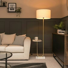ValueLights Tavel Brushed Gold Metal Floor Lamp with Table | Gold