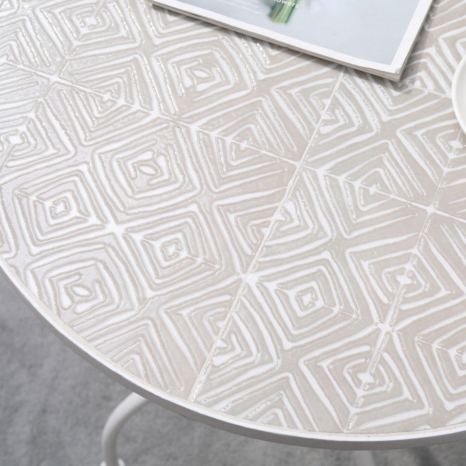 image 1 of Outsunny 3 Pieces Garden Bistro Set, Folding Outdoor Single Chairs and Mosaic Garden Table Furniture Set for Patio, Balcony, Deck, White