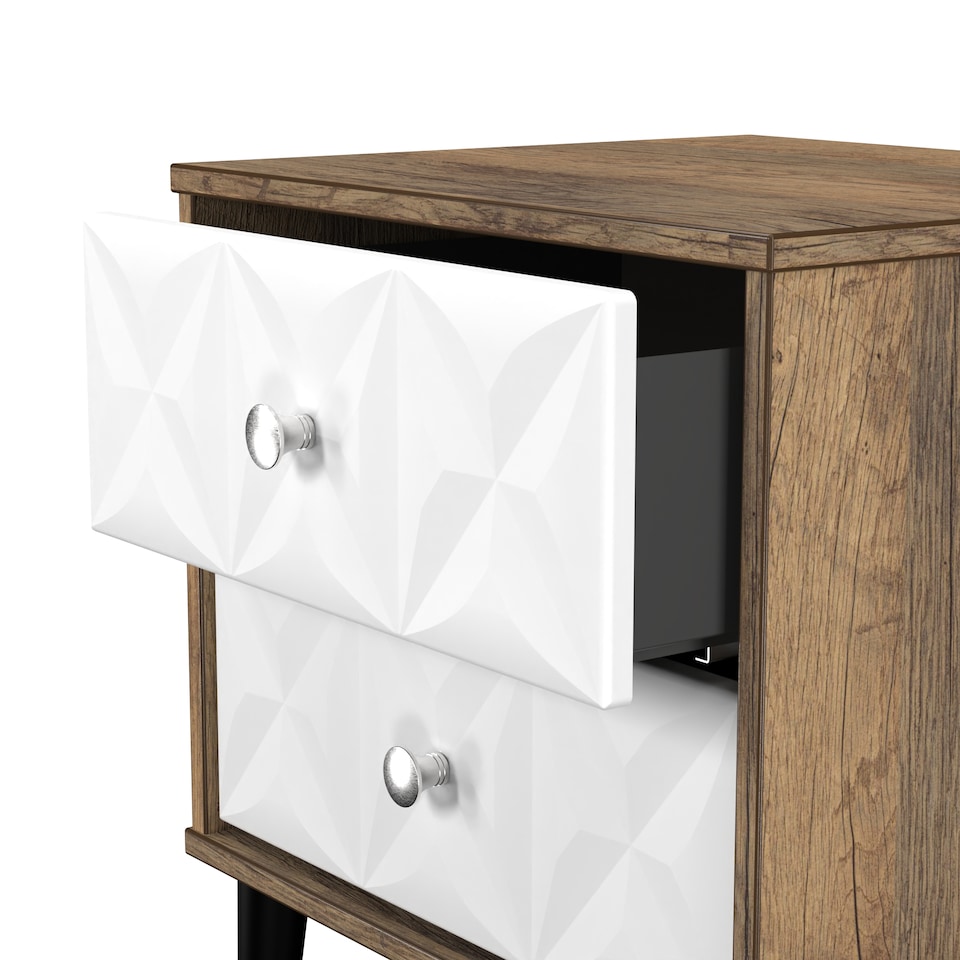 image 1 of Toledo 2 Drawer Compact Bedside Cabinet in White Matt & Vintage Oak (Ready Assembled) | White | White Matt & Vintage Oak