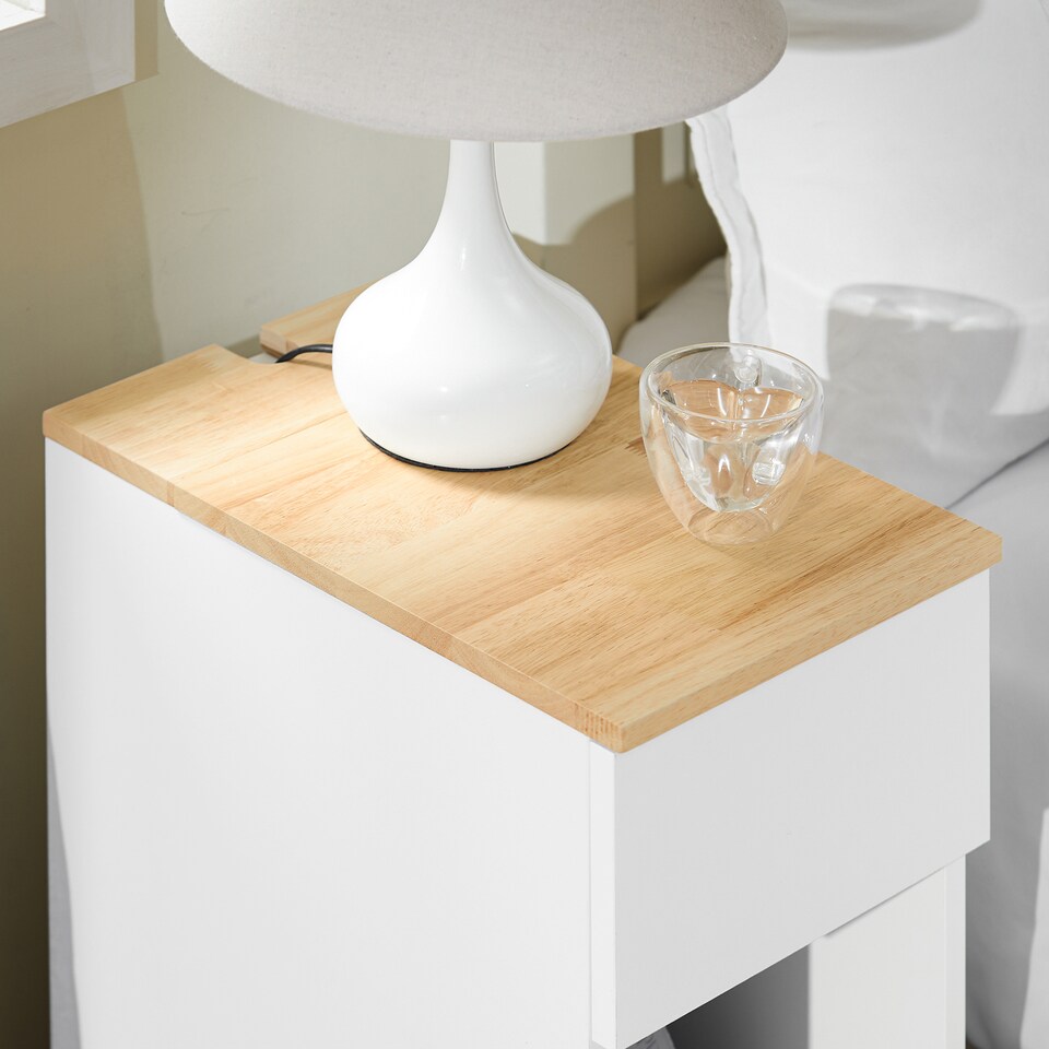 image 1 of SoBuy FBT111-WN Slim Bedside Table Bedside Cabinet Narrow Side Table Nightstand with Drawer and Shelf for Bedroom