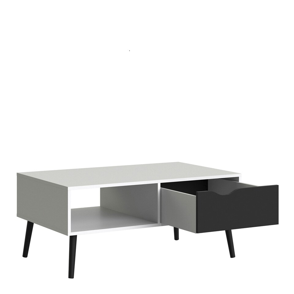 image 1 of Oslo Coffee Table 1 Drawer 1 Shelf in White and Black Matt