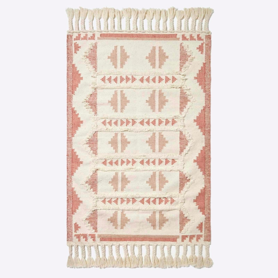 image 1 of Homescapes Satara Pink Kilim Wool Rug - 120 x 170 cm | Pink | 120 x 170 cm