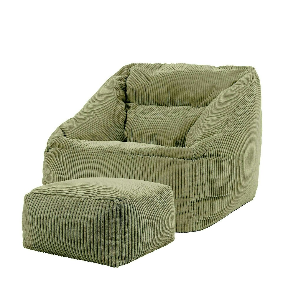 image 1 of Natalia Large Beanbag and Pouffe Set Corduroy Sage Green | Green | Green | XL | 2