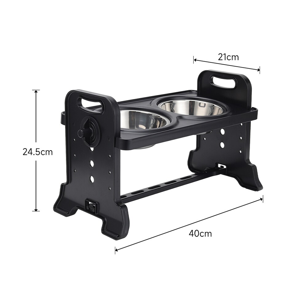 image 1 of Living and Home Adjustable Height Pet Bowl for Dogs & Cats – Ergonomic, Non-Slip Feeding Station | Black