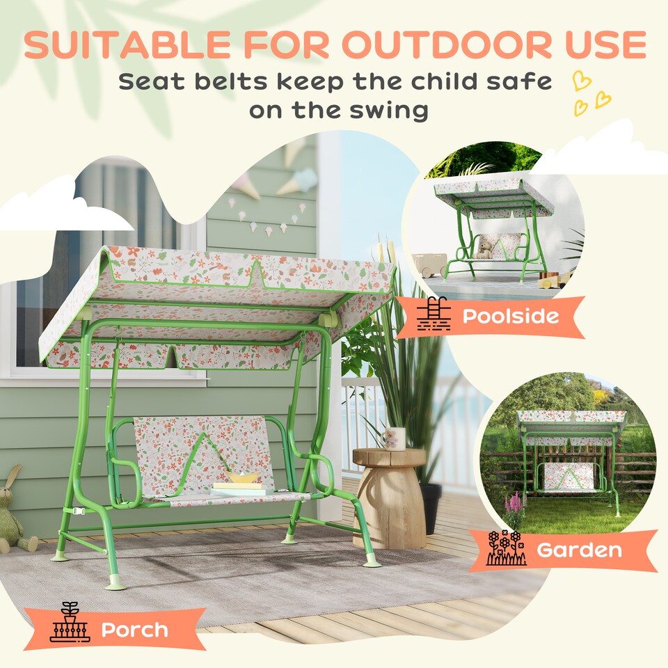 image 1 of AIYAPLAY Kids Garden Swing Chair, Swing Seat with Adjustable Canopy | Green