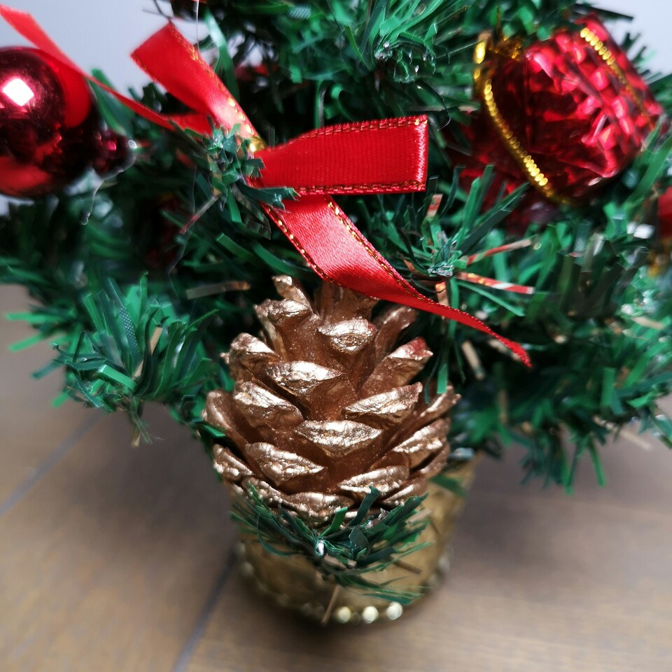 image 1 of 30cm Premier Green Mini Christmas Tree Decorated in Red & Gold