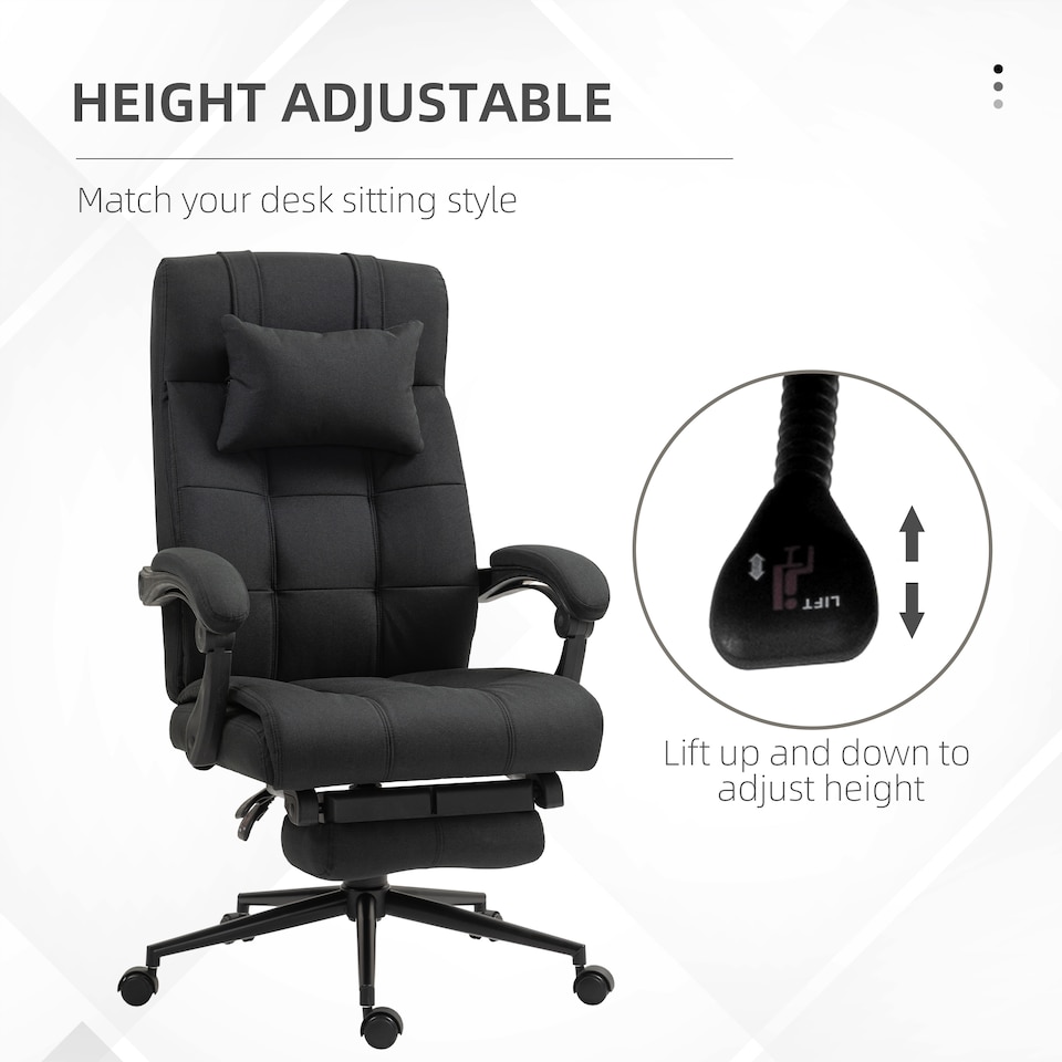 image 1 of Vinsetto Office Chair, Computer Chair with Adjustable Height, Head Pillow, Footrest for Home, Black