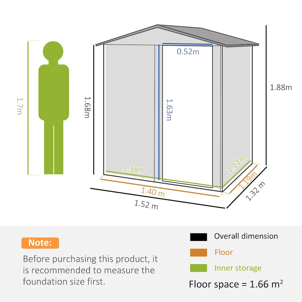 image 1 of Outsunny 5ft x 4.3ft Outdoor Metal Storage Shed with Sliding Door Sloped Roof