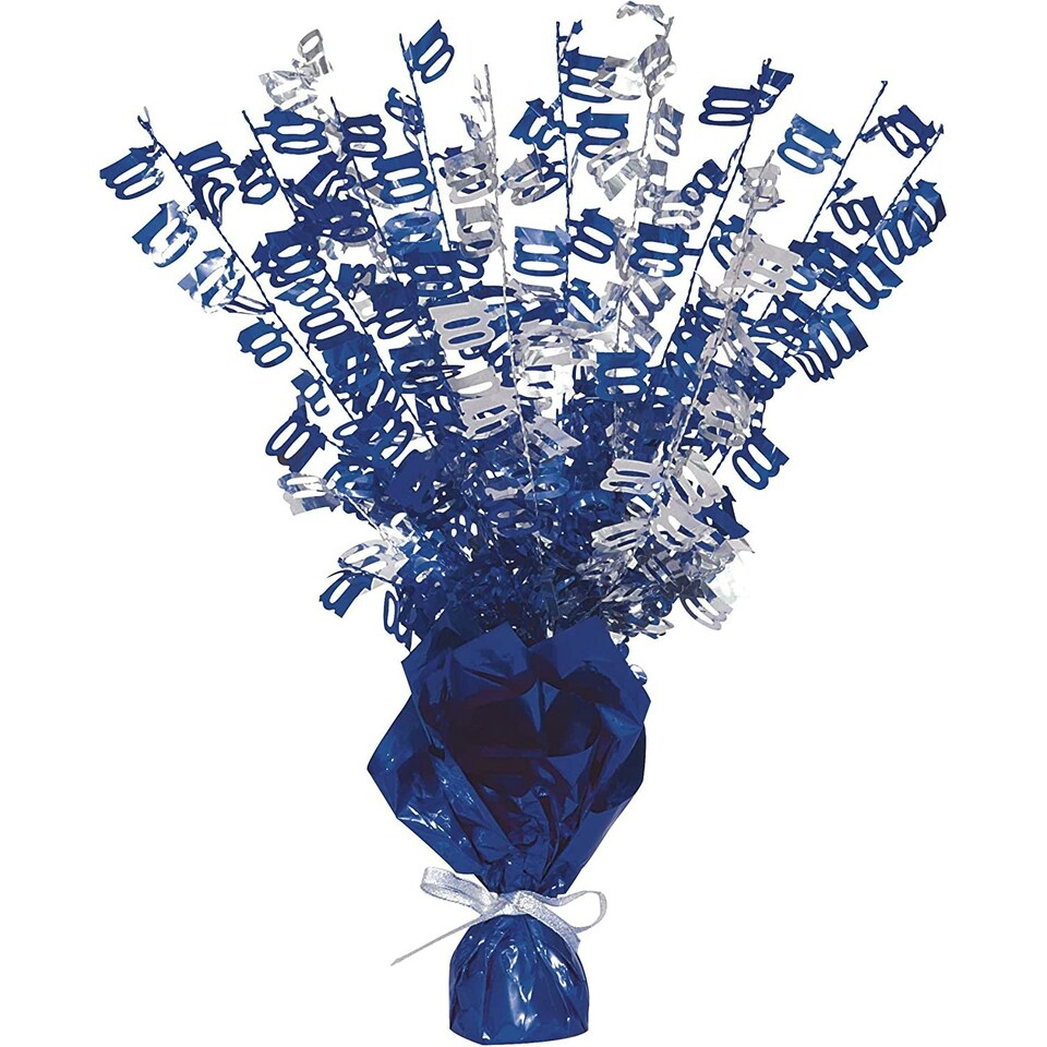 Unique Party Glitz 100th Birthday Balloon Weight Centrepiece - Blue/Silver - One Size