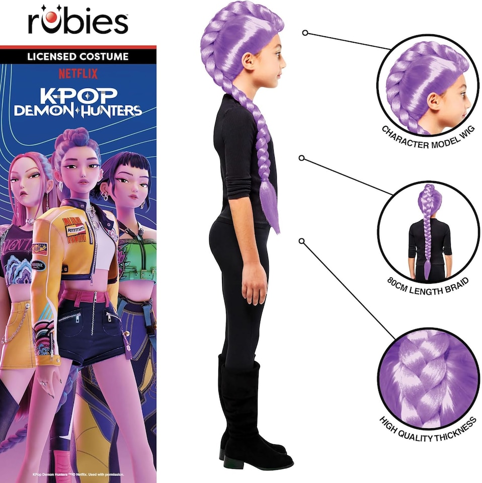 image 1 of Rubie's Official Netflix K-Pop Demon Hunters Rumi Wig | Full Head Coverage | Girls Fancy Dress | Officially Licensed Golden Child Halloween Costume | Kids Sizes