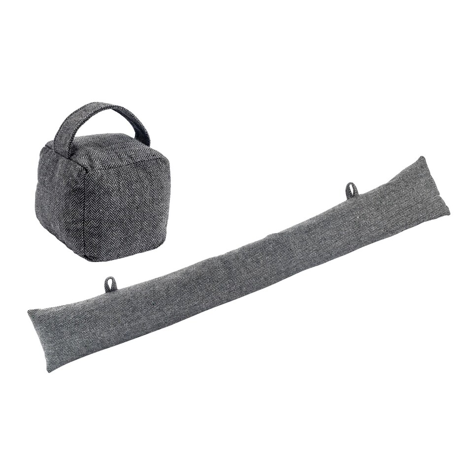 image 1 of Nicola Spring Herringbone Door Stop & Draught Excluder Set - Grey