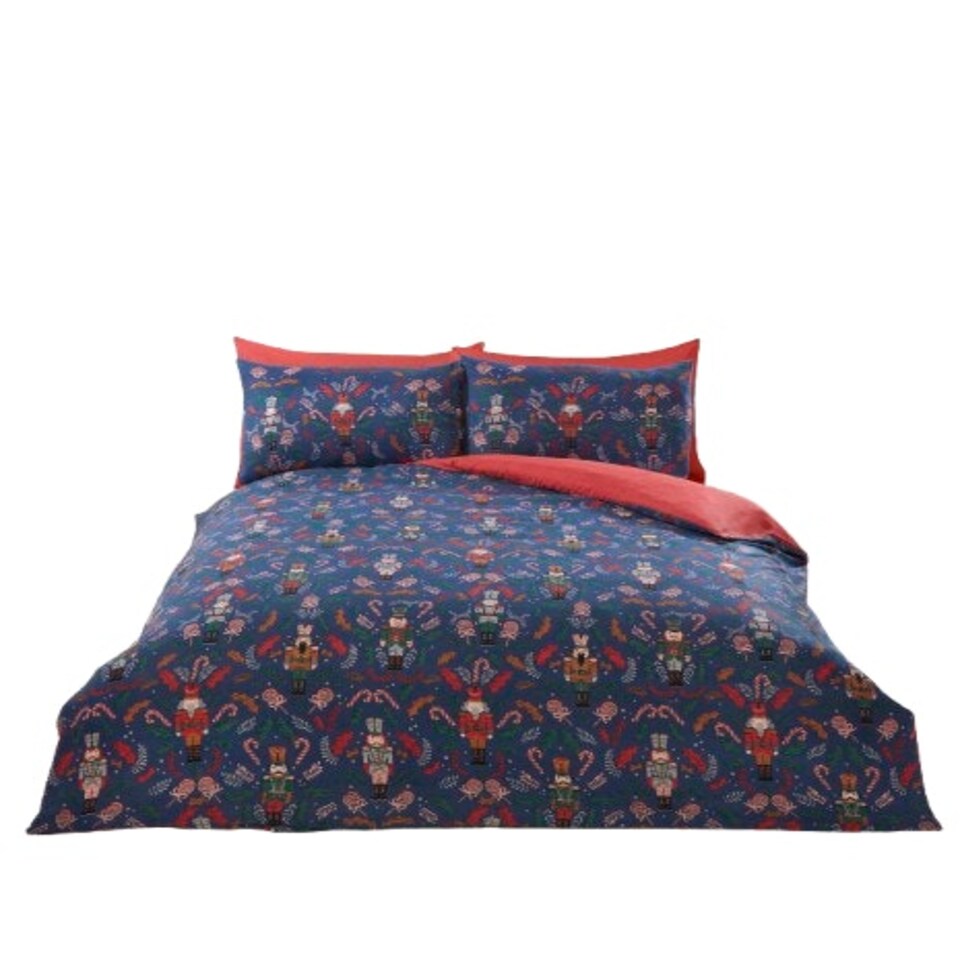 image 1 of Nutcracker Microfibre Reversible Duvet Cover Set with Pillowcase Blue | Single