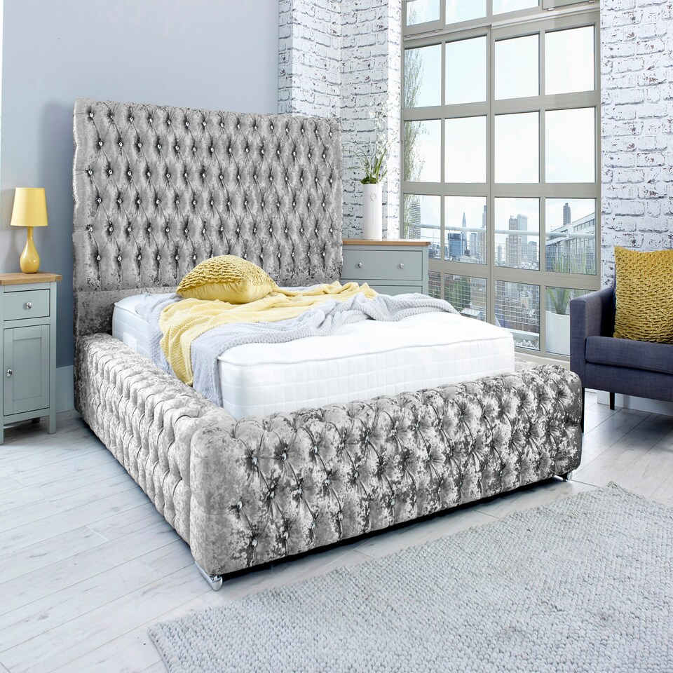 Enigma Crushed Crush Small Double Bed Frame - Silver
