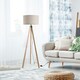 image 2 of HOMCOM Wood Tripod Floor Lamp Home Lighting Elegant E27 Bulb Linen Shade Beige