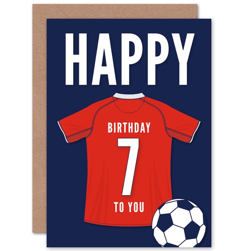 image 1 of Football Strip Kit Red Jersey Top On Age 7 Year Old Child Kids 7th Birthday Card
