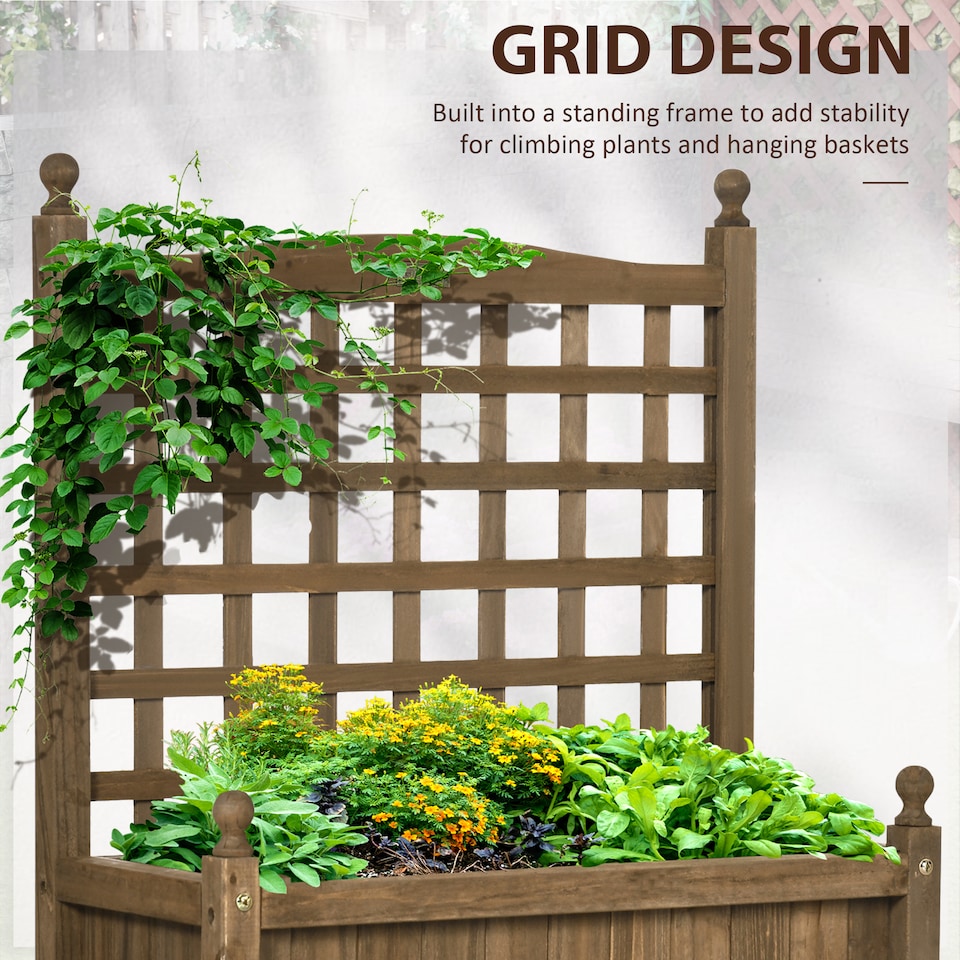 image 1 of Outsunny Raised Garden Bed with Trellis Garden Planters Indoor Outdoor Brown | Brown | Brown