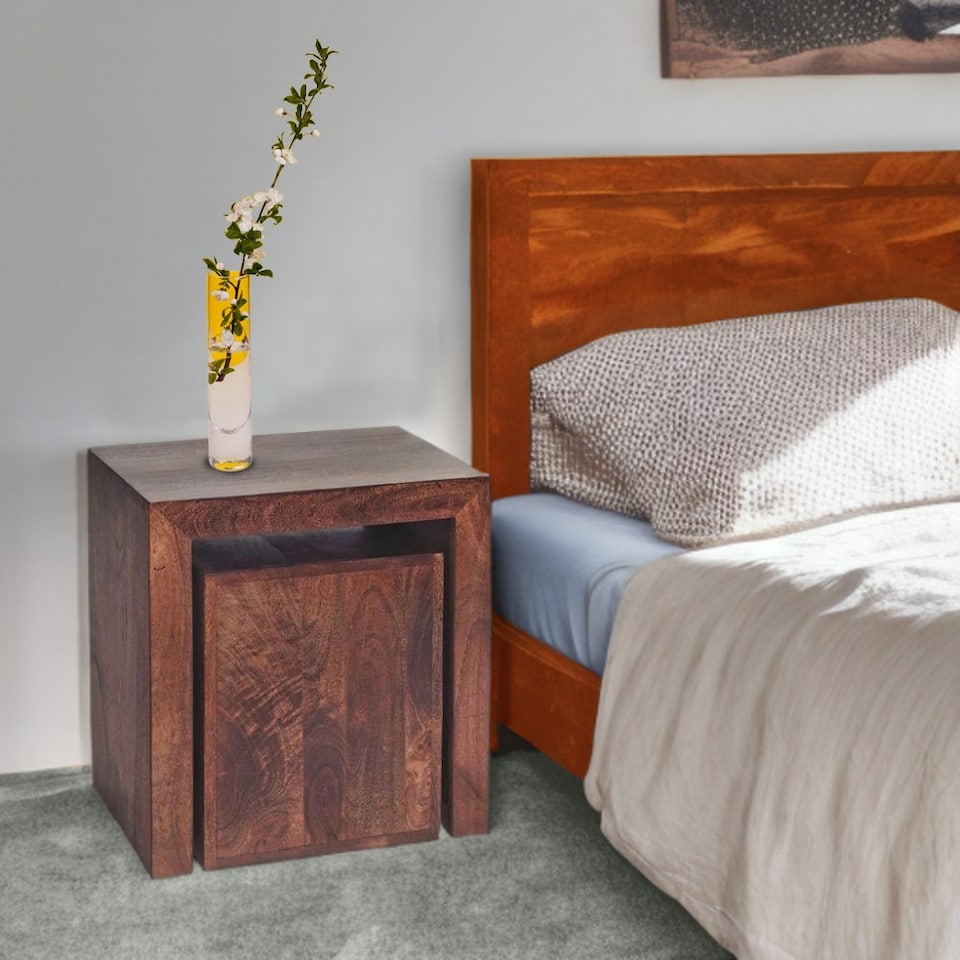 image 1 of Maxen Mango Cubed Nest of 2 Tables Brown