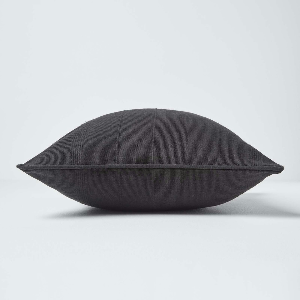 image 1 of Homescapes Cotton Rajput Ribbed Black Cushion Cover - 45 x 45 cm | Black | Black | 45 x 45 cm