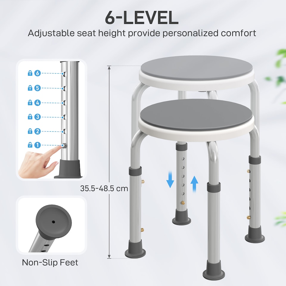 image 1 of HOMCOM 360 Degree Swivel Shower Stool with Non-Slip Feet for Disabled, Grey