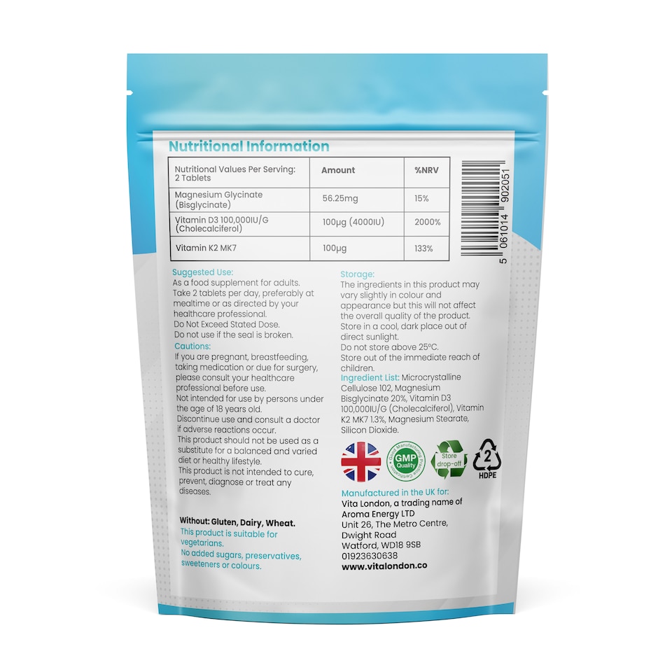 image 1 of Vitamin D3 4000IU With K2 + Magnesium Glycinate Supplement - 180 Tablets