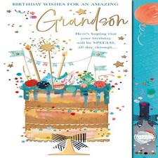 Words 'n' Wishes Traditional Amazing Grandson Birthday Card - Tiered Cake with Stars and Foil Finish - Eco-Friendly - by Words 'n' Wishes