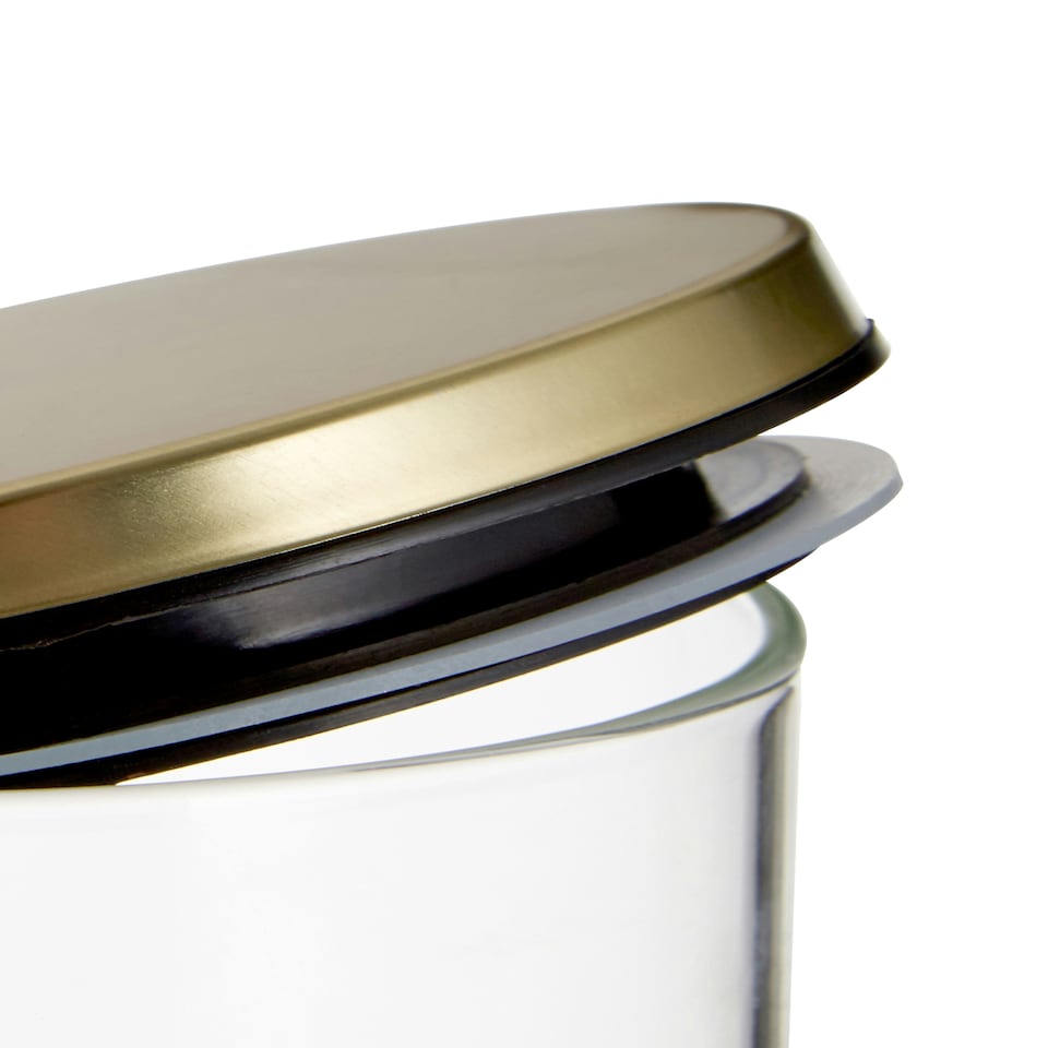 image 1 of Interiors by Premier 1600ml Gold Lid Storage Jar, Clear Glass with Airtight Silicone Seal and Gold-Coloured Metal Lid