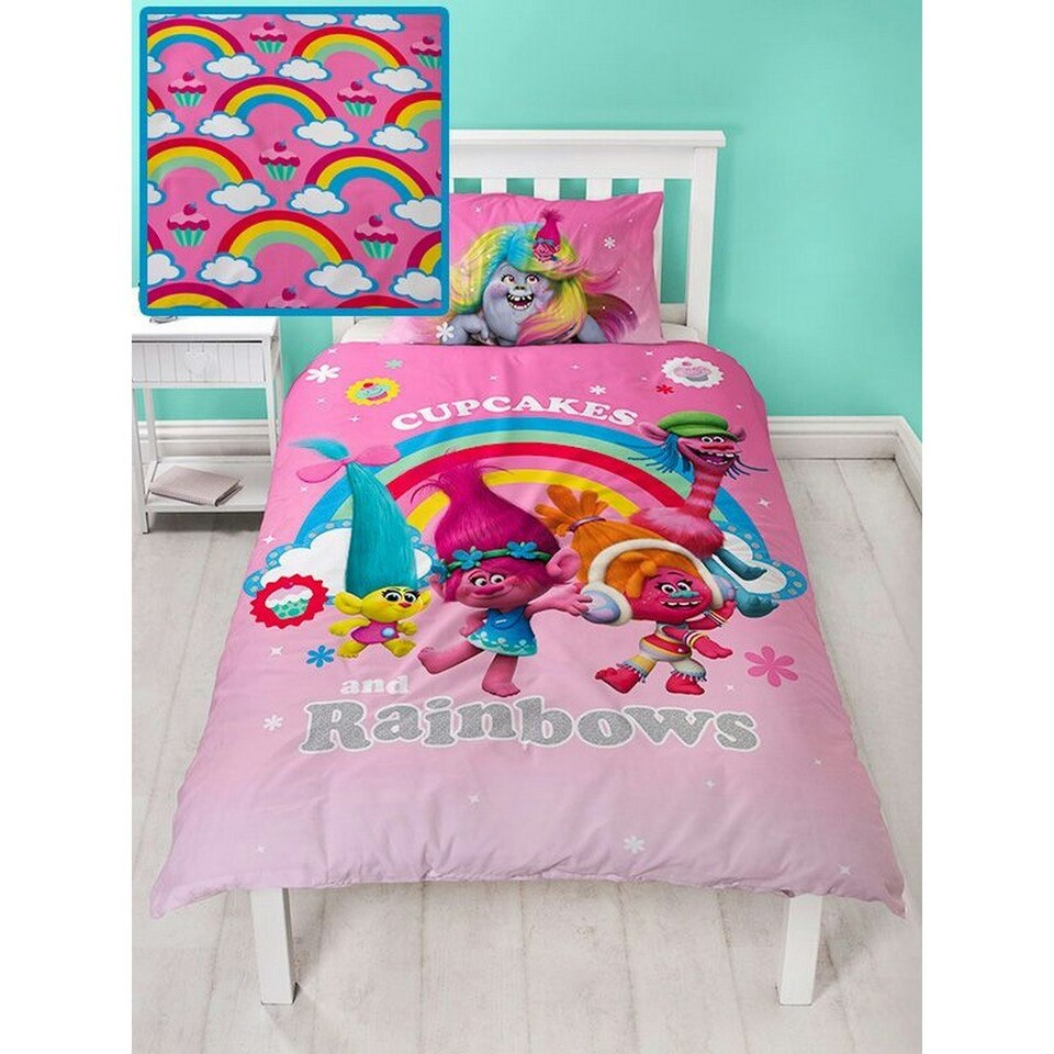 image 1 of Trolls Dreams Rainbow Duvet Cover Set - Pink/Blue - Single Pink | Single