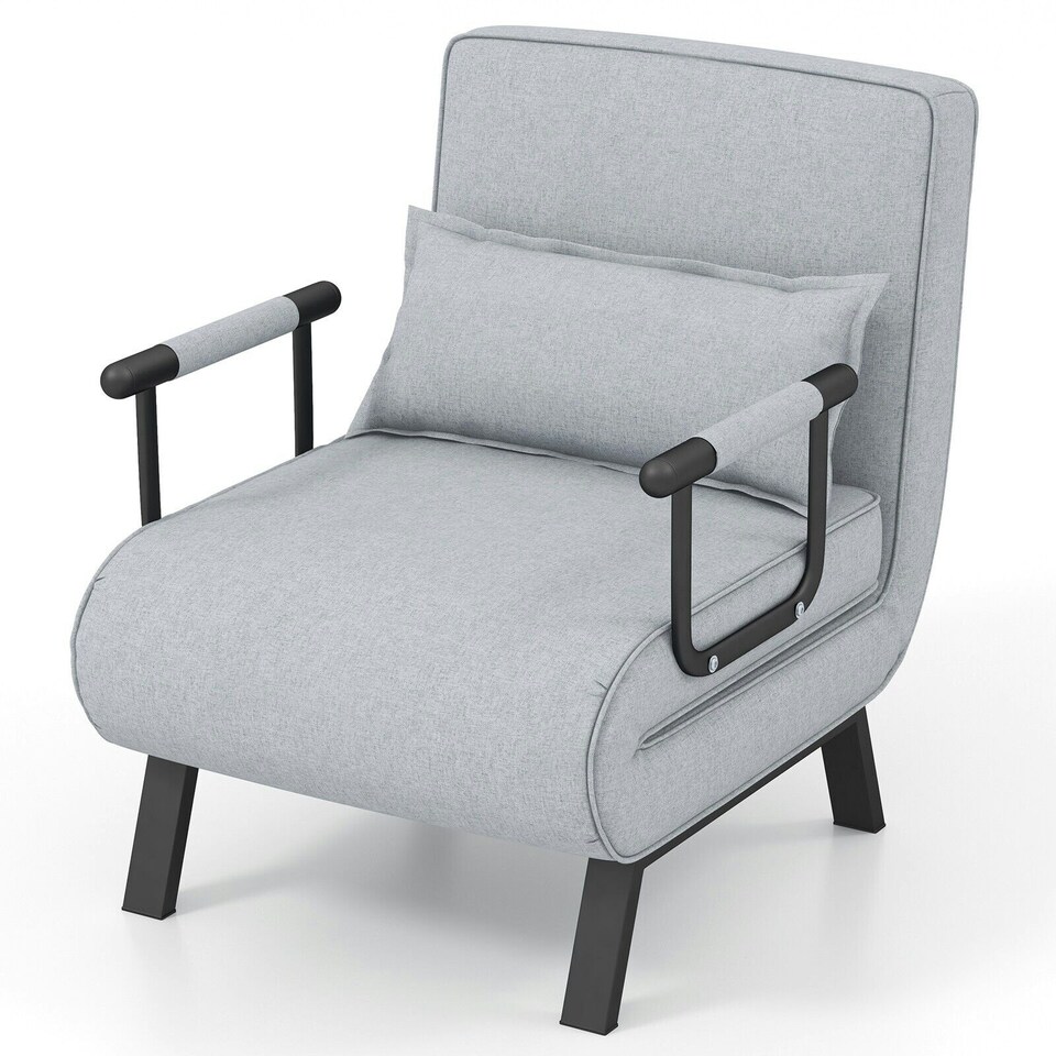 image 1 of COSTWAY Convertible Single Folding Sofa Bed Sleep Chair Grey Grey