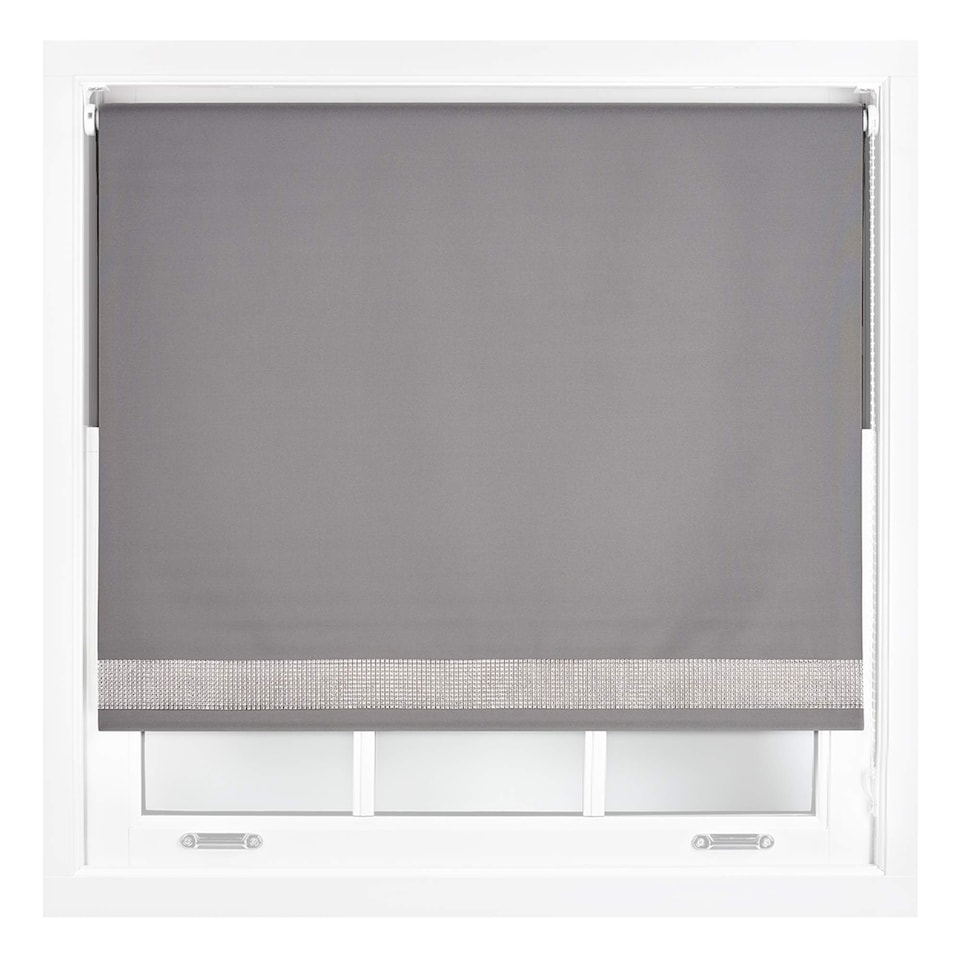 image 1 of FURNISHED Thermal Blackout Roller Blinds with Diamante Edge Made to Measure Window Shade | Grey | Dark Grey | (W) 150cm x (L) 165cm