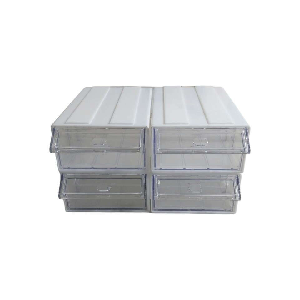 image 1 of White Stackable Plastic Storage Drawers L203xW135xH79mm with Removable Compartments